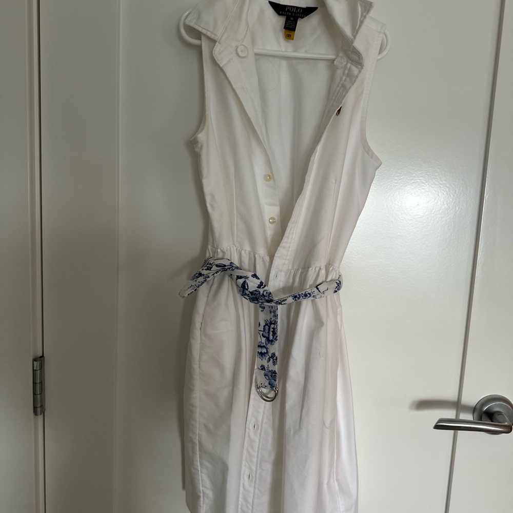 Polo by Ralph Lauren White Dress with Blue Belt